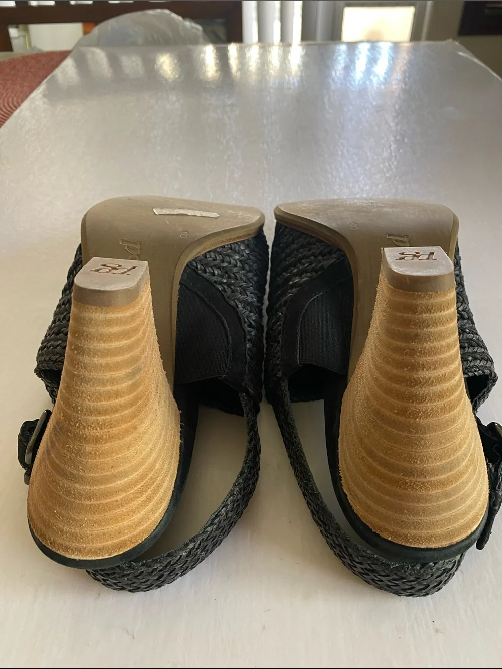 Paul Green Black Woven Open-Toe Slingback Leather Sandals Size 8